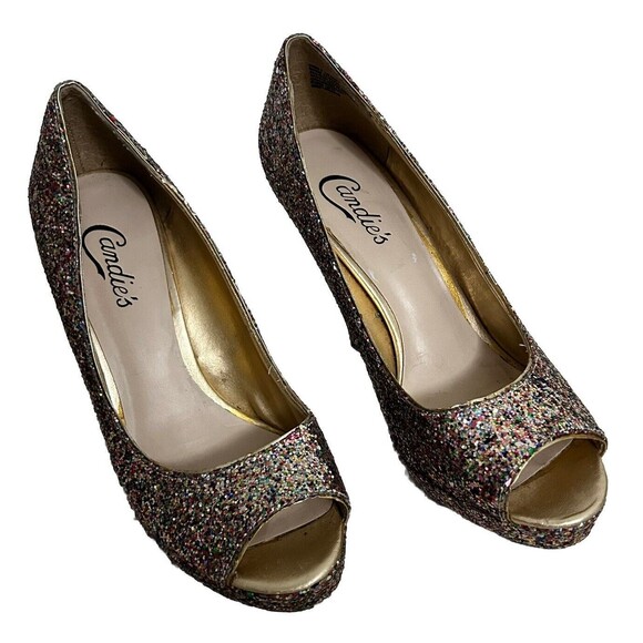 Candies Womens Size 7 1/2 M Cayunnis Multi-Color  Glitter Peep Toe Stilettos - Picture 2 of 13